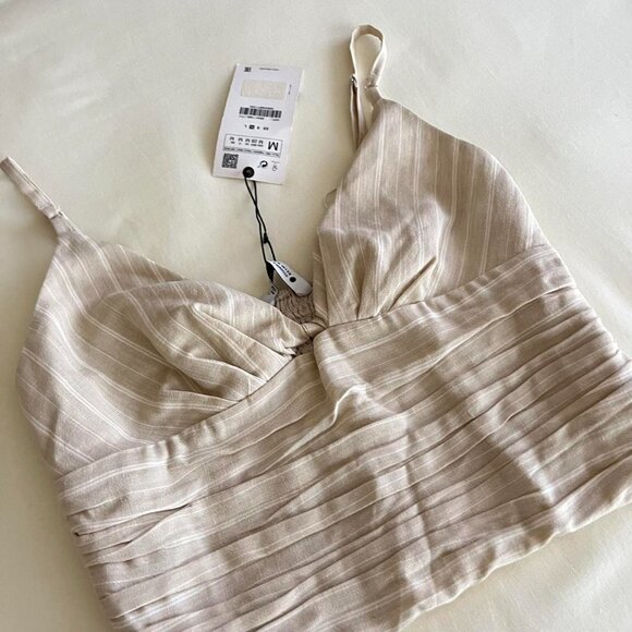 NWT Zara cream‎ crop top size medium - Picture 2 of 3